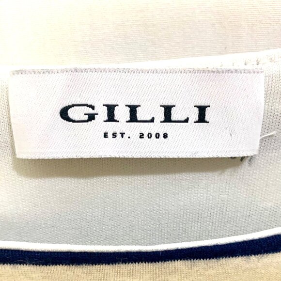 Gilli Striped Midi Dress Size L Navy Blue White Tie Waist Lined Short Sleeve - Picture 7 of 9